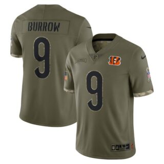 Men's Joe Burrow Cincinnati Bengals Olive 2022 Salute To Service Jersey Stitched