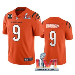 Men's Joe Burrow Cincinnati Bengals 2022 Super Bowl LVI Captain Patch Vapor Limited Jersey Orange