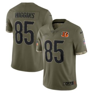 Men's Tee Higgins Cincinnati Bengals Olive 2022 Salute To Service Jersey Stitched