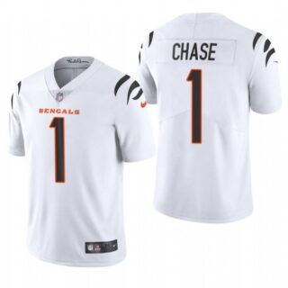 Men's #1 Ja'Marr Chase Cincinnati Bengals Vapor Limited Jersey Stitched 2021 White