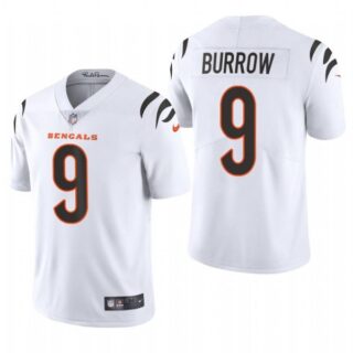 Men's #9 Joe Burrow Cincinnati Bengals Vapor Limited Jersey Stitched 2021 White