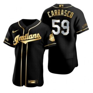 Men's Carlos Carrasco Cleveland Indians Flex Base Jersey Black Golden