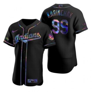 Men's James Karinchak Cleveland Indians Flex Base Jersey Black Holographic