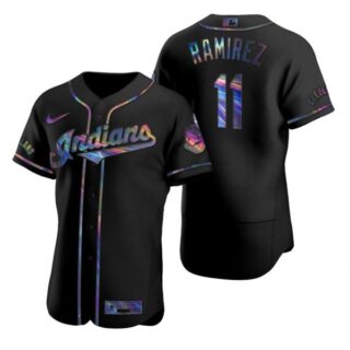 Men's Jose Ramirez Cleveland Indians Flex Base Jersey Black Holographic