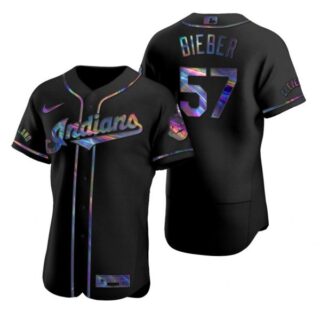 Men's Shane Bieber Cleveland Indians Flex Base Jersey Black Holographic