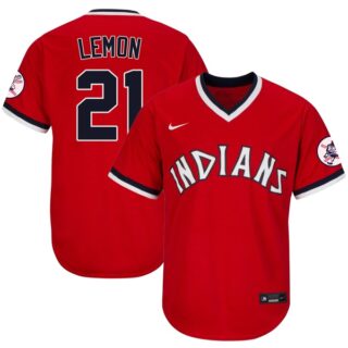 Men's Cleveland Indians #21 Bob Lemon 1975 Throwback Jersey - Stitched Red