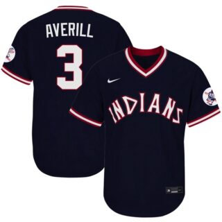 Men's Cleveland Indians #3 Earl Averill 1975 Throwback Jersey - Stitched Navy