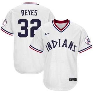 Men's Cleveland Indians #32 Franmil Reyes 1975 Throwback Jersey - Stitched White