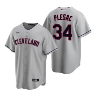 Men's Zach Plesac Cleveland Indians Cool Base Jersey Gray
