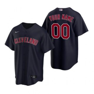 Men's Custom Cleveland Indians Cool Base Jersey Navy