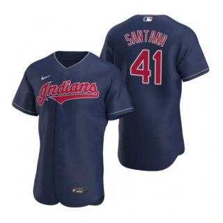 Men's Carlos Santana Cleveland Indians Flex Base Jersey Navy Indians