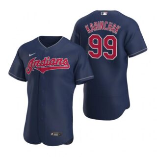 Men's James Karinchak Cleveland Indians Flex Base Jersey Navy Indians