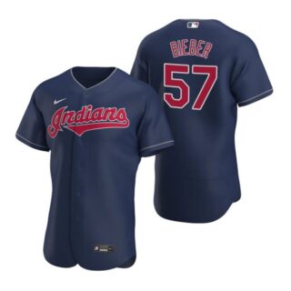 Men's Shane Bieber Cleveland Indians Flex Base Jersey Navy Indians