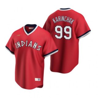 Men's James Karinchak Cleveland Indians Cool Base Jersey Red Cooperstown