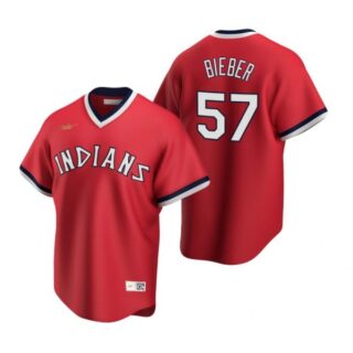 Men's Shane Bieber Cleveland Indians Cool Base Jersey Red Cooperstown
