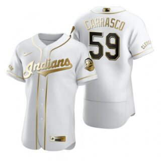 Men's Carlos Carrasco Cleveland Indians Flex Base Jersey White Golden