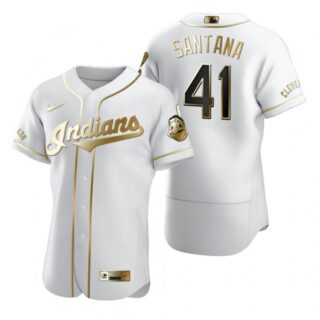 Men's Carlos Santana Cleveland Indians Flex Base Jersey White Golden