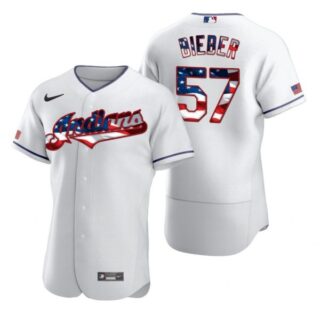 Men's Shane Bieber Cleveland Indians Flex Base Jersey White Stars