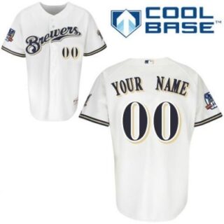 customized milwaukee brewers jersey white home cool base 40th anniversary patch baseball jersey