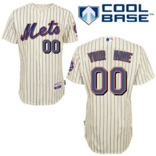 customized new york mets jersey cream blue strip 2010 cool base baseball jersey