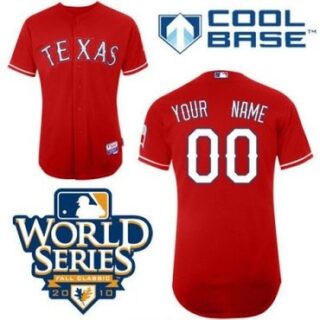 customized texas rangers jersey red cool base 2010 world series patch baseball jersey