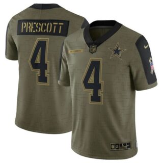 Men's #4 Dak Prescott Dallas Cowboys Olive 2021 Salute To Service Limited Jersey