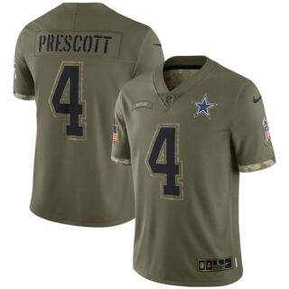 Youth Dak Prescott Dallas Cowboys Olive 2022 Salute To Service Jersey Stitched