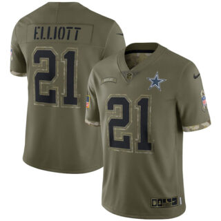 Youth Ezekiel Elliott Dallas Cowboys Olive 2022 Salute To Service Jersey Stitched
