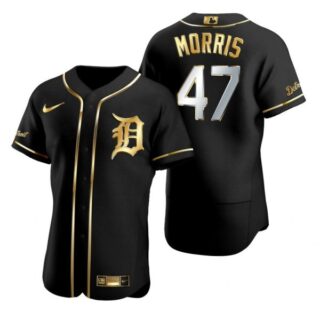 Men's Jack Morris Detroit Tigers Flex Base Jersey Black Golden