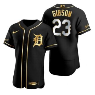 Men's Kirk Gibson Detroit Tigers Flex Base Jersey Black Golden