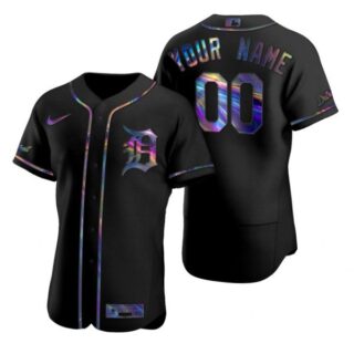 Men's Custom Detroit Tigers Flex Base Jersey Black Holographic