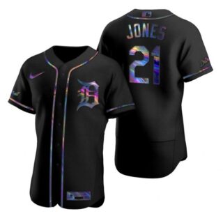 Men's Jacoby Jones Detroit Tigers Flex Base Jersey Black Holographic