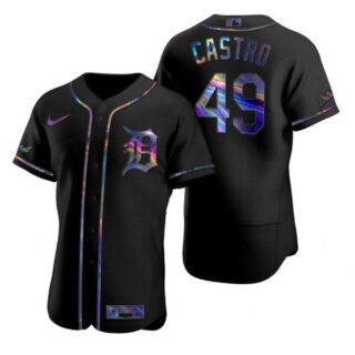 Men's Willi Castro Detroit Tigers Flex Base Jersey Black Holographic