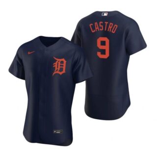 Men's Willi Castro Detroit Tigers Flex Base Jersey Navy Orange