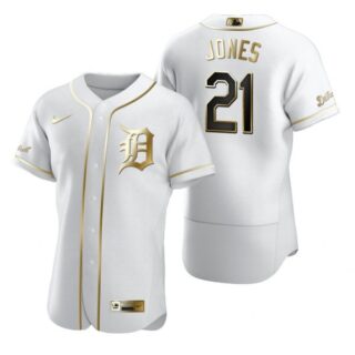 Men's Jacoby Jones Detroit Tigers Flex Base Jersey White Golden