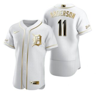 Men's Sparky Anderson Detroit Tigers Flex Base Jersey White Golden