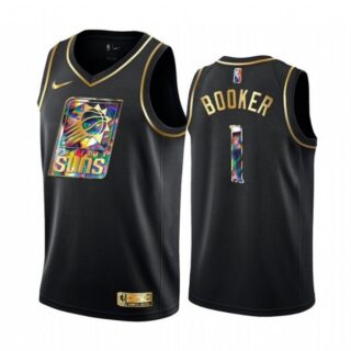 Men's Phoenix Suns Devin Booker 75th Anniversary Black Iridescent Diamond Jersey Stitched
