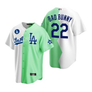 Men's Los Angeles Dodgers Bad Bunny White Green 2022 MLB All-Star Split Jersey