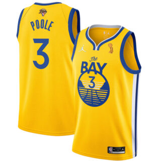 Men's Golden State Warriors Jordan Poole 2022 NBA Champions Stitched Jersey Statement Gold