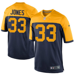 Men's #33 Aaron Jones Green Bay Packers Navy Yellow Game Alternate Jersey Stitched