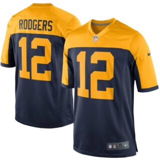 Men's #12 Aaron Rodgers Green Bay Packers Game Jersey Stitched Navy Yellow
