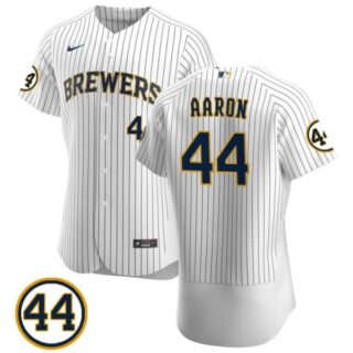 Men's #44 Hank Aaron Milwaukee Brewers Cream Jersey Flex Base White