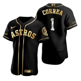 Men's Carlos Correa Houston Astros Flex Base Jersey Black Golden