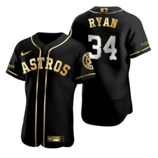 Men's Nolan Ryan Houston Astros Flex Base Jersey Black Golden