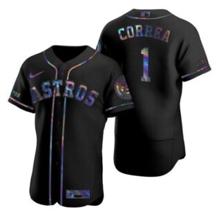 Men's Carlos Correa Houston Astros Flex Base Jersey Black Holographic