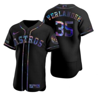 Men's Justin Verlander Houston Astros Flex Base Jersey Black Holographic