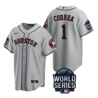 Men's Houston Astros Carlos Correa 2021 World Series Stitched Jersey Cool Base Gray