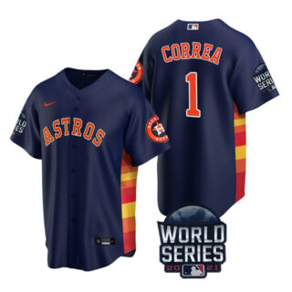 Men's Houston Astros Carlos Correa 2021 World Series Stitched Jersey Cool Base Navy
