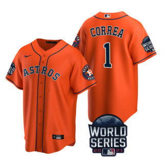 Men's Houston Astros Carlos Correa 2021 World Series Stitched Jersey Cool Base Orange
