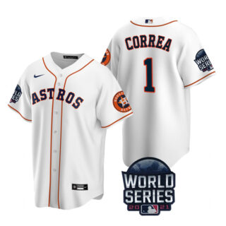 Men's Houston Astros Carlos Correa 2021 World Series Stitched Jersey Cool Base White Home